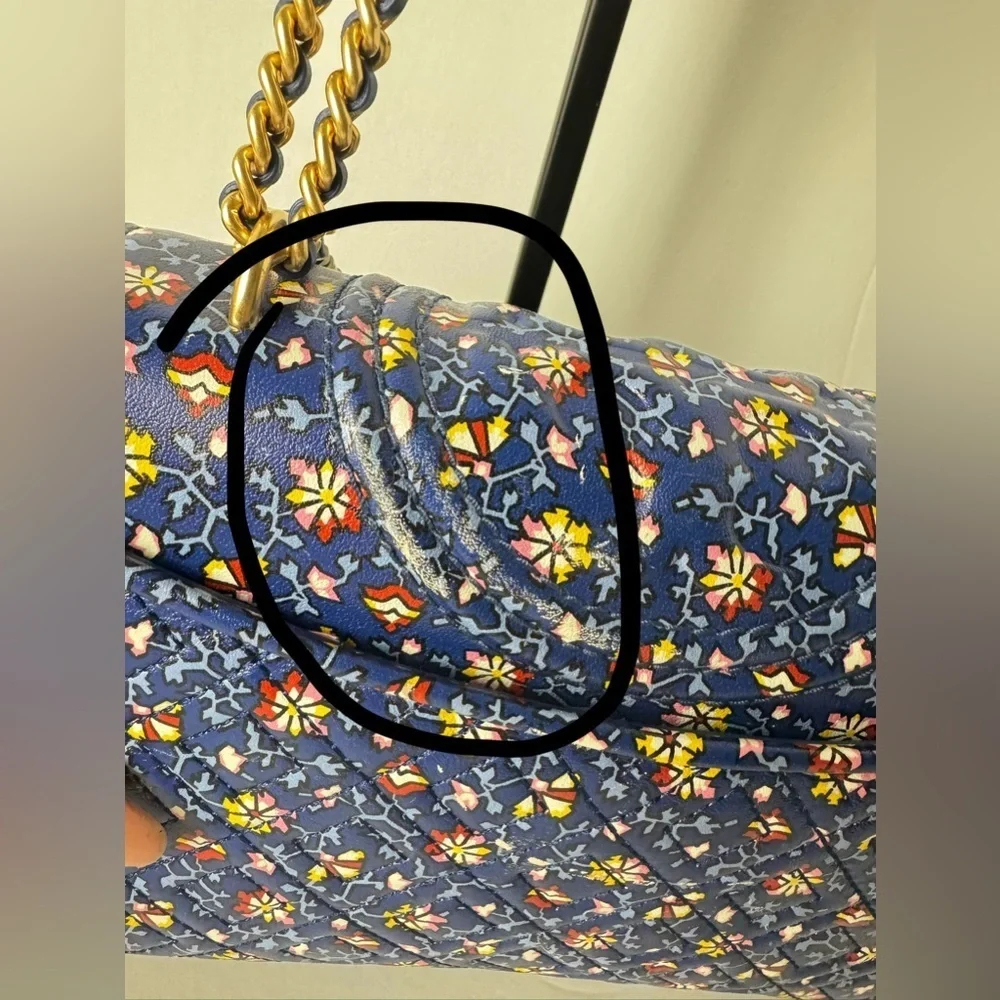 TORY BURCH FLEMING PRINTED SMALL CONVERTIBLE SHOULDER BAG BLUE WILD PANSY